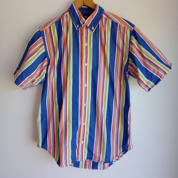 Ralph Lauren Boys Striped Oxford Button Down S/S Lg (16-18) Colorful Preppy Y2K - Picture 1 of 6